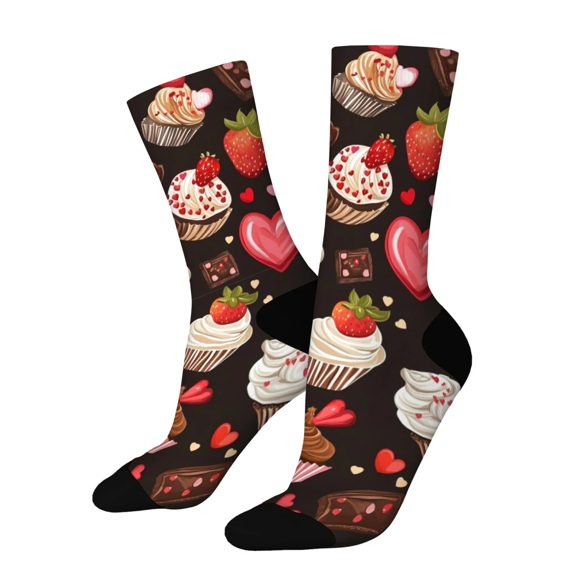 1 par de calcetines de moda para parejas con temática gourmet, cómodos y transpirables, perfectos para salidas, dátiles, calcetines a media pantorrilla con estampado de postre Retro
