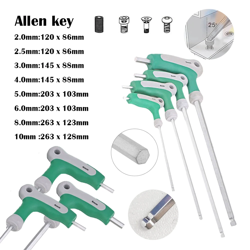 1 قطعة الكرة رئيس ألين وجع ألين وجع مجموعة مع مقبض T ، Cr-V الصلب ، عرافة وجع لإزالة المكسرات ، 2/2.5/3/4/5/6/8/10 مللي متر