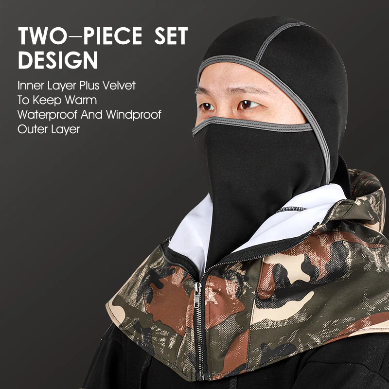 WEST BIKING Warm Winter Camouflage Balaclava Waterproof Shawl 2 In 1 Cycling Caps Motorcycle Windproof Zipper Closure Long Hoods