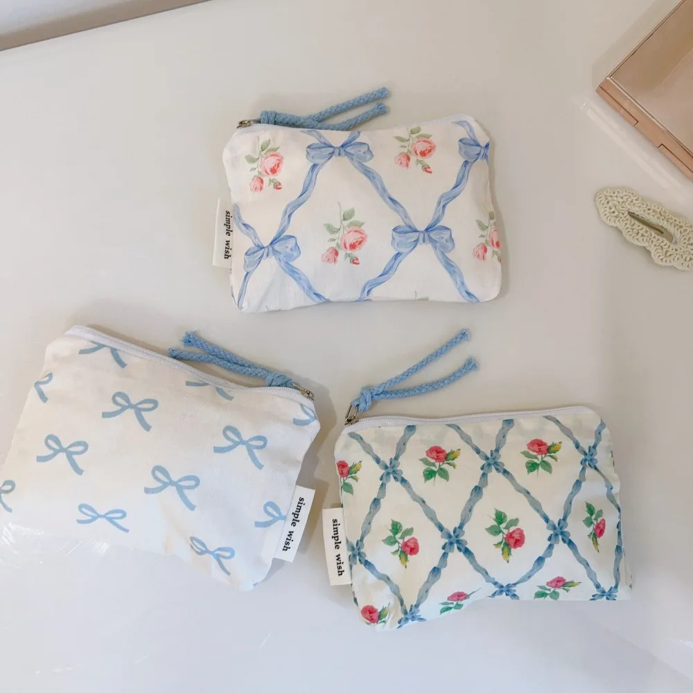 Новый мини-кошелек с цветочным принтом, хлопковая сумка для хранения гигиенических салфеток на молнии, портативная квадратная косметичка