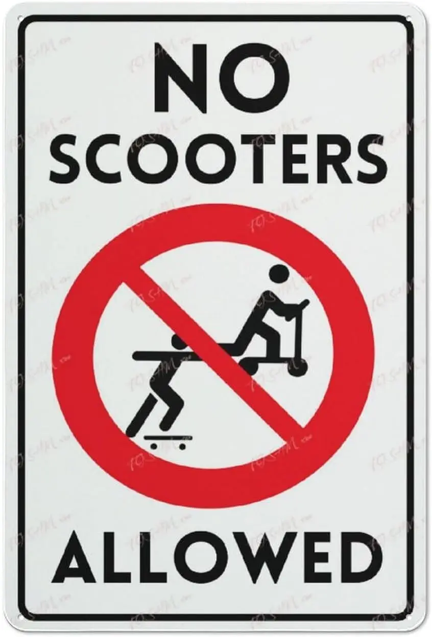 Vintage Tin Sign No Scooters Allowed With Graphic Restriction Alert Caution Warning Notice Wall Art Decor Public Vintage Re sign