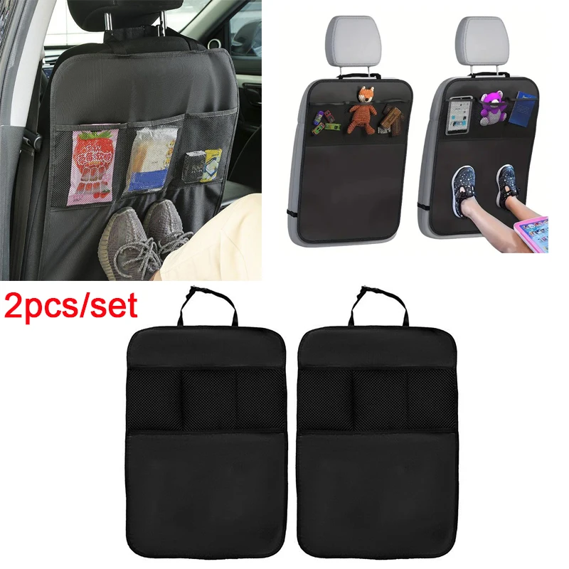 Protectores de patadas para respaldo de asiento de coche, 2 uds., con 3 bolsillos, fundas de asiento automotrices de poliéster impermeables, protección contra la suciedad y la barro