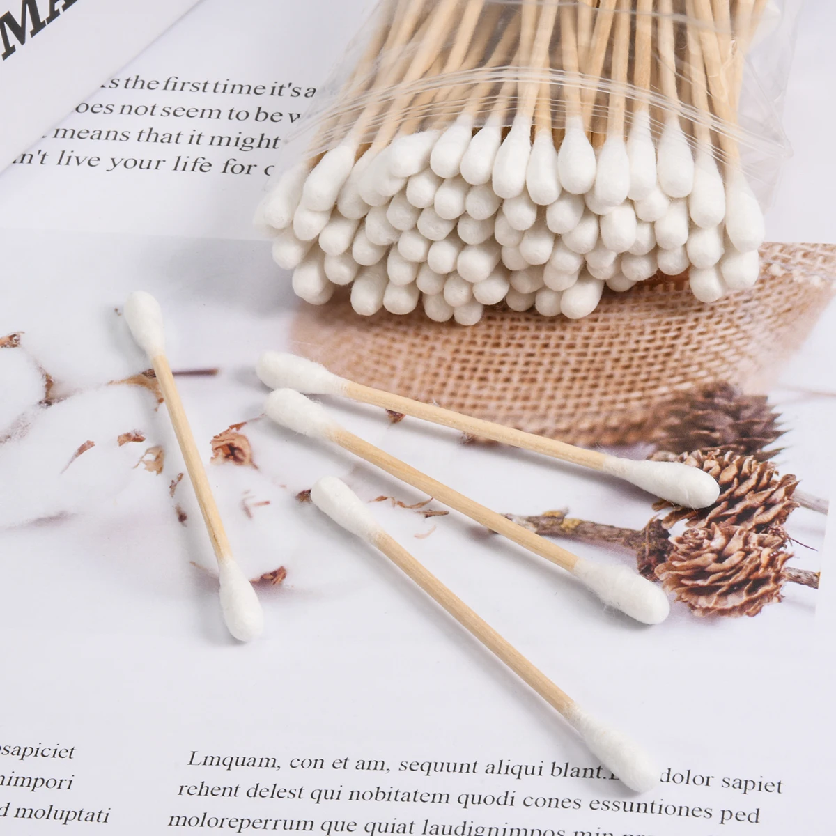 1 sacchetto applicatore di tampone per bastoncino per trucco in cotone a doppia testa in legno tampone Q-tip