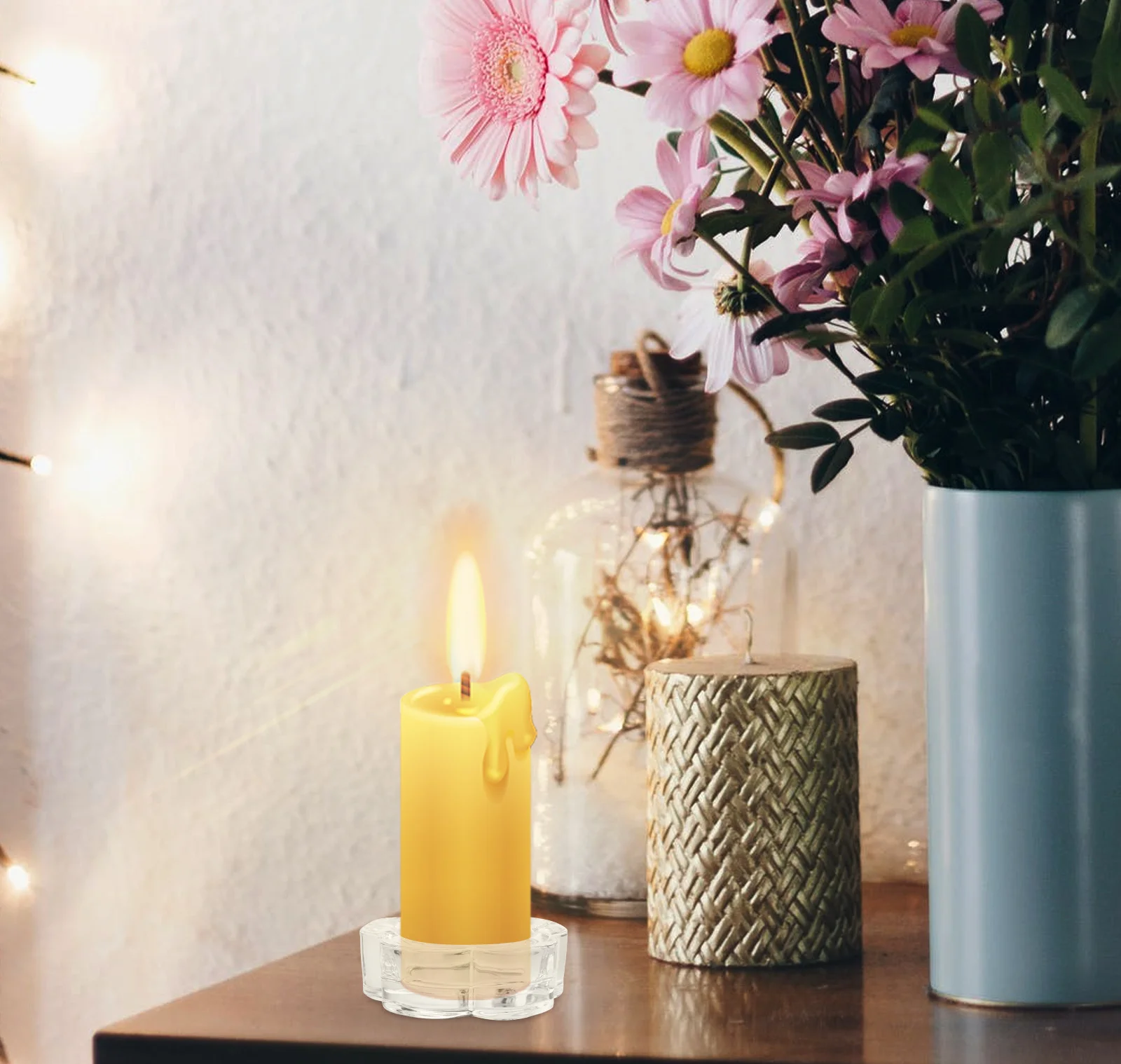 

4Pcs Plum Blossom Glass Candlestick Holders Vintage Tea Light Stands for Wedding Table Centerpieces Romantic Dinner Christmas