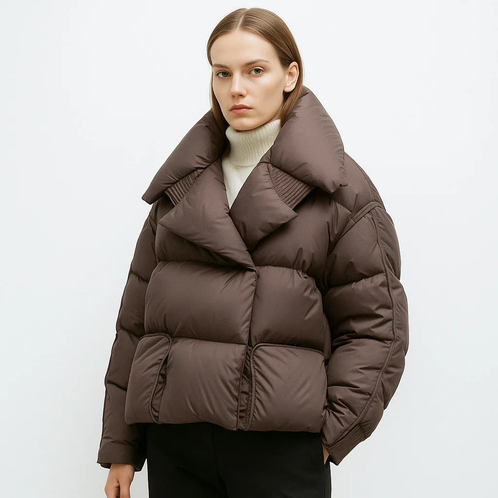 

Knitting Patchwork Detachable Sleeve Short Down Jacket for Women 2025 New Winter Large Lapel Female Puffer Coats Oversized