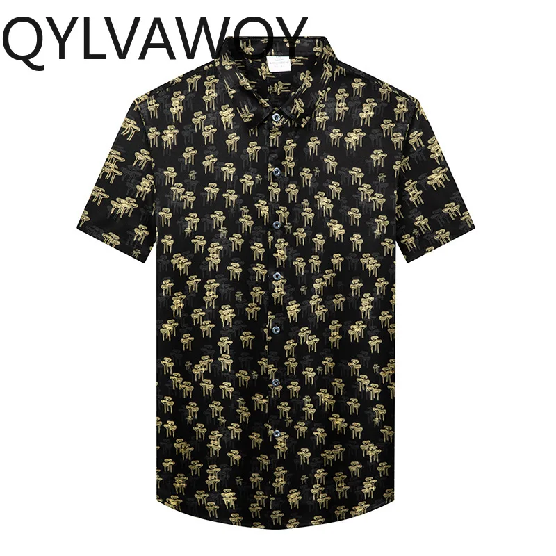 QYLVAWOY Men's Shirts 92.5% Mulberry Silk Shirts Short Sleeves Shirts for Man Premium Summer Tops Thin Camisas Masculina Fashion
