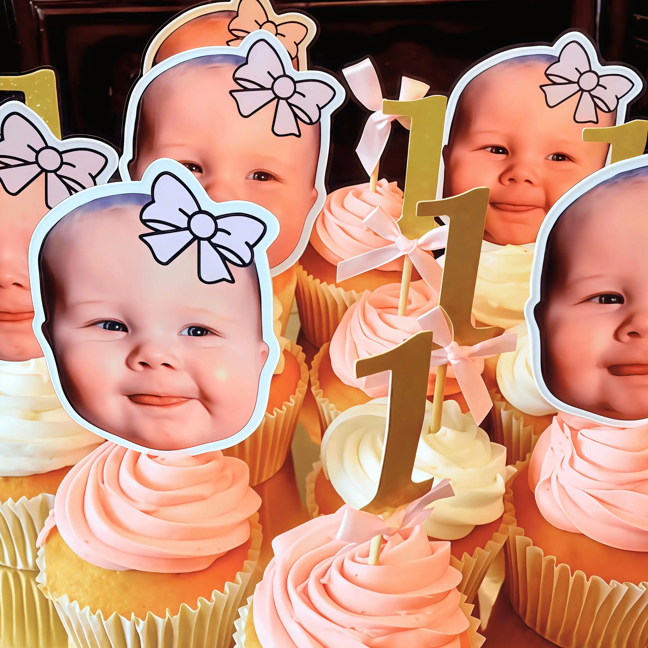 Personalisierte Papier-Cupcake-Topper, Individuelle Gesichts-Motiv Geburtstagsparty Cupcake-Dekorationen & Personalisierte Foto-Party-Dekorationen – Detail 2