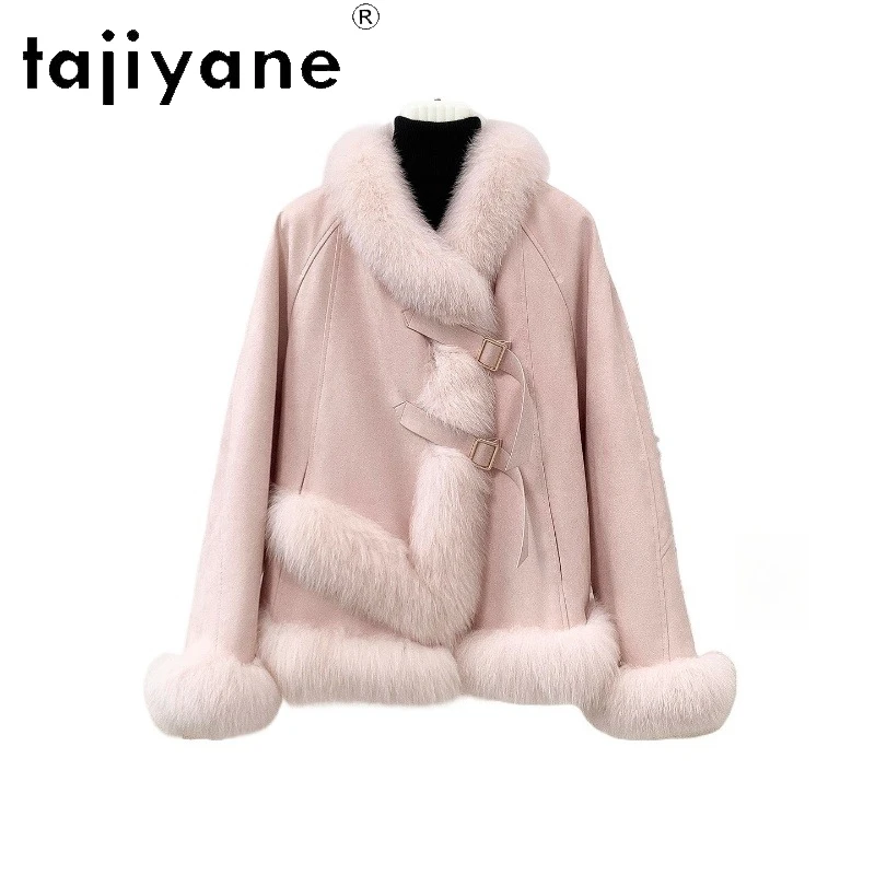 TAJIYANE Vossenbont Suède Jas Vrouwen Elegante Ganzendons Jassen Hoge Kwaliteit Vrouwelijke Outerwears 2025, Winter Vrouw Kleding ropa mujer