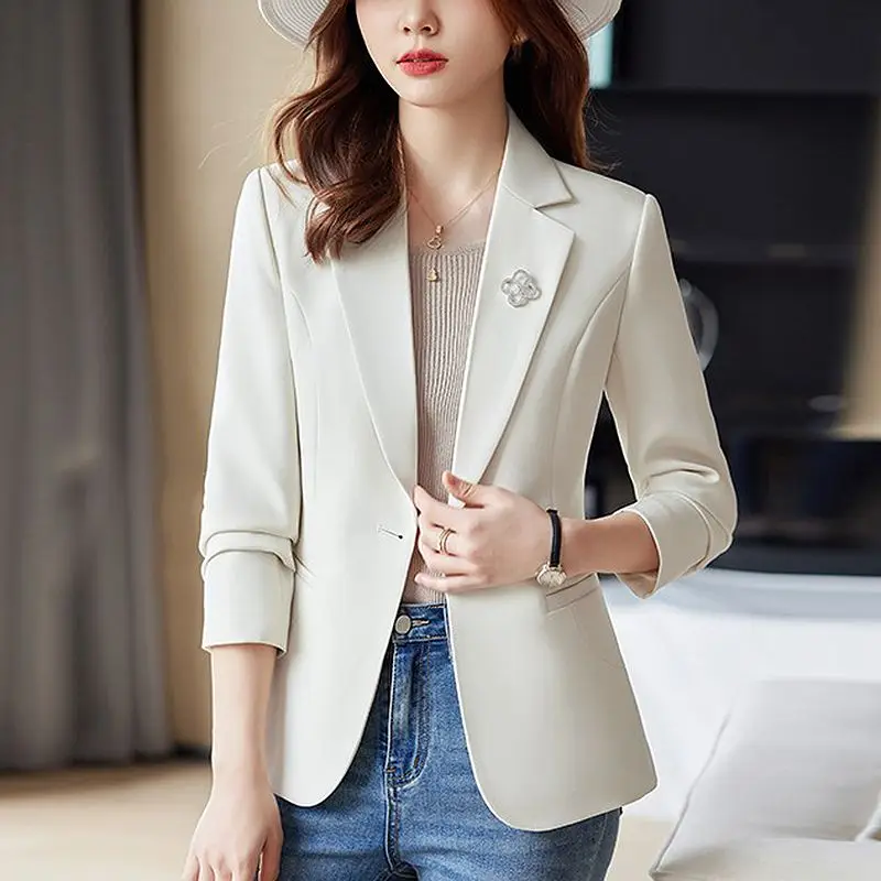 بدلة Sli White Suit Jaet النسائية ort كاجوال Faion ربيع الخريف وصول جديد قسط يشعر صغير الحجم الملابس الغربية