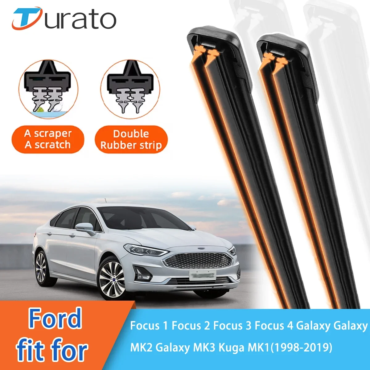 For Ford Mondeo Fusion 4 Mustang S-max Territory Taurus Front Windscreen Wipers Double Rubber Car Wiper Blades Car Accessories