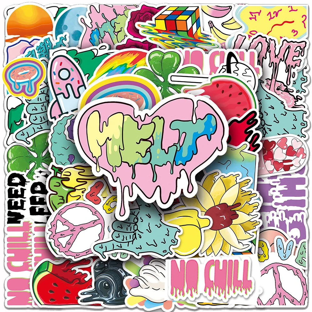 

10/30/50pcs Cartoon Creative Melting Pattern Stickers Personalized Graffiti Decals Water Bottle Phone Suitcase Aesthetic Sticker