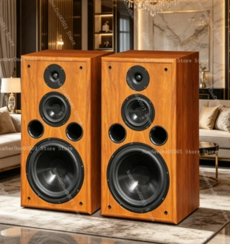 Original HiFi 10 Inch 3 Way Speakers, Wooden Passive Bookshelf Floor Standing Speaker Pair, High Fidelity Home Audio System