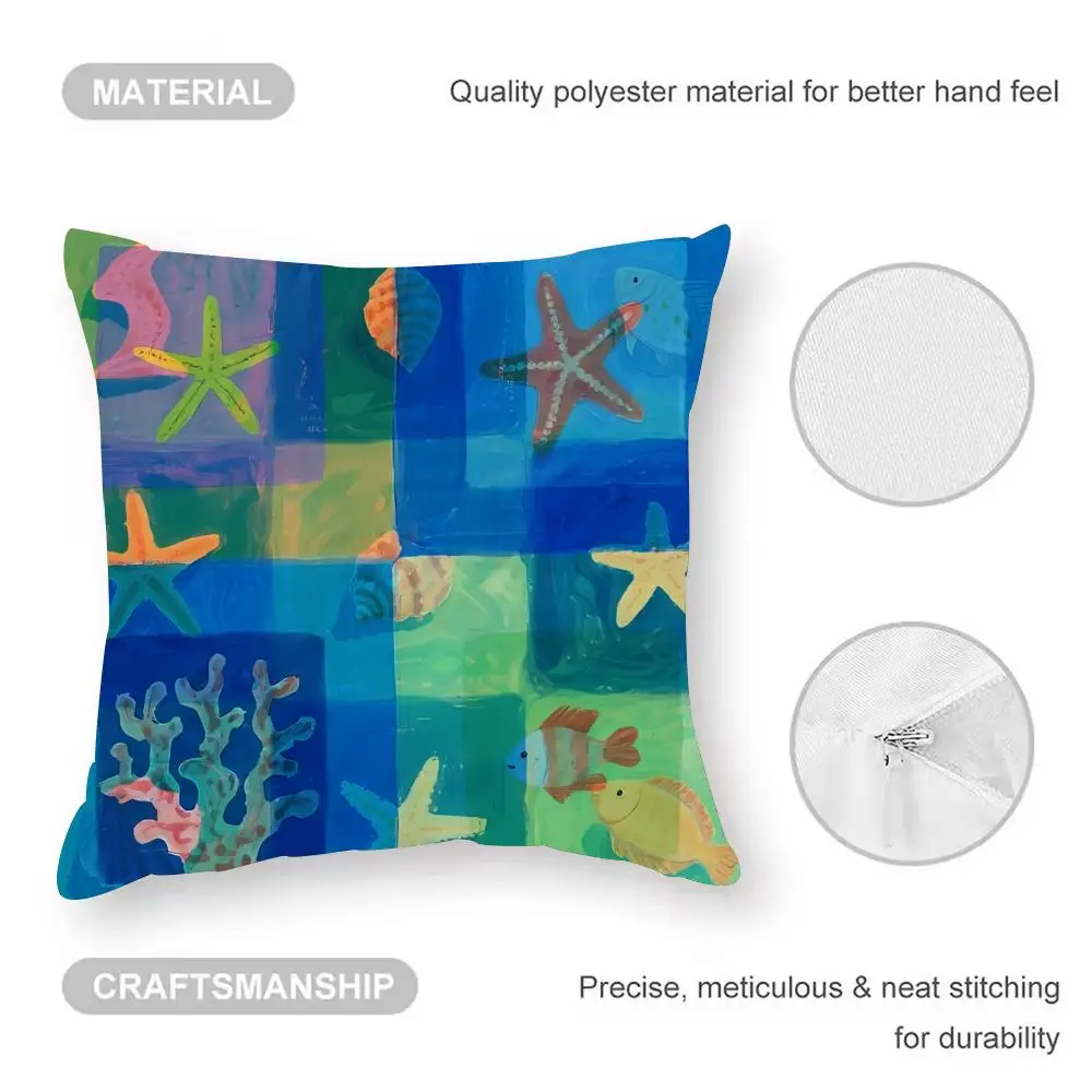 Marine life Cushion Cover Anti-dustmite Pillowcase Invisible zipper silky short plush Sofa cushion cover