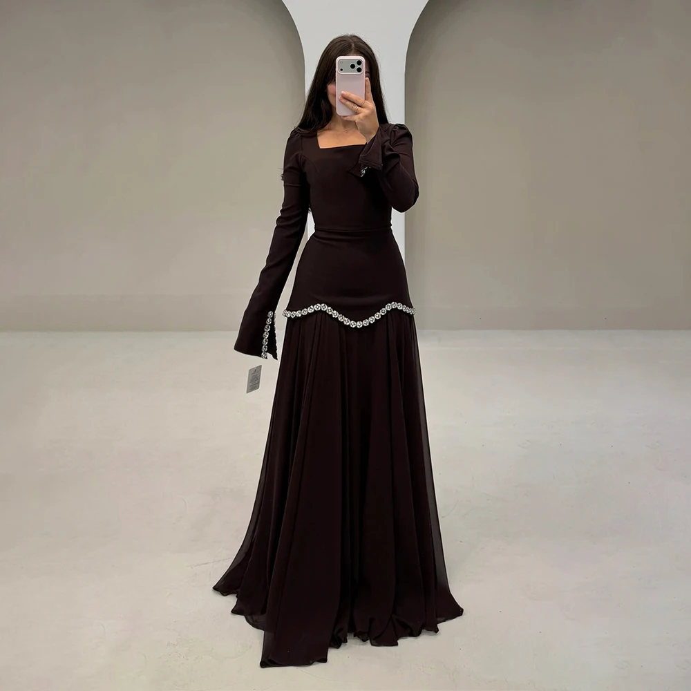 

Вечерние платья женские элегантные с квадратным вырезом и длинным рукавом с ромбовидной аппликацией трапециевидной формы плиссированные платья для выпускного вечера вечерние платья для женщин 2025