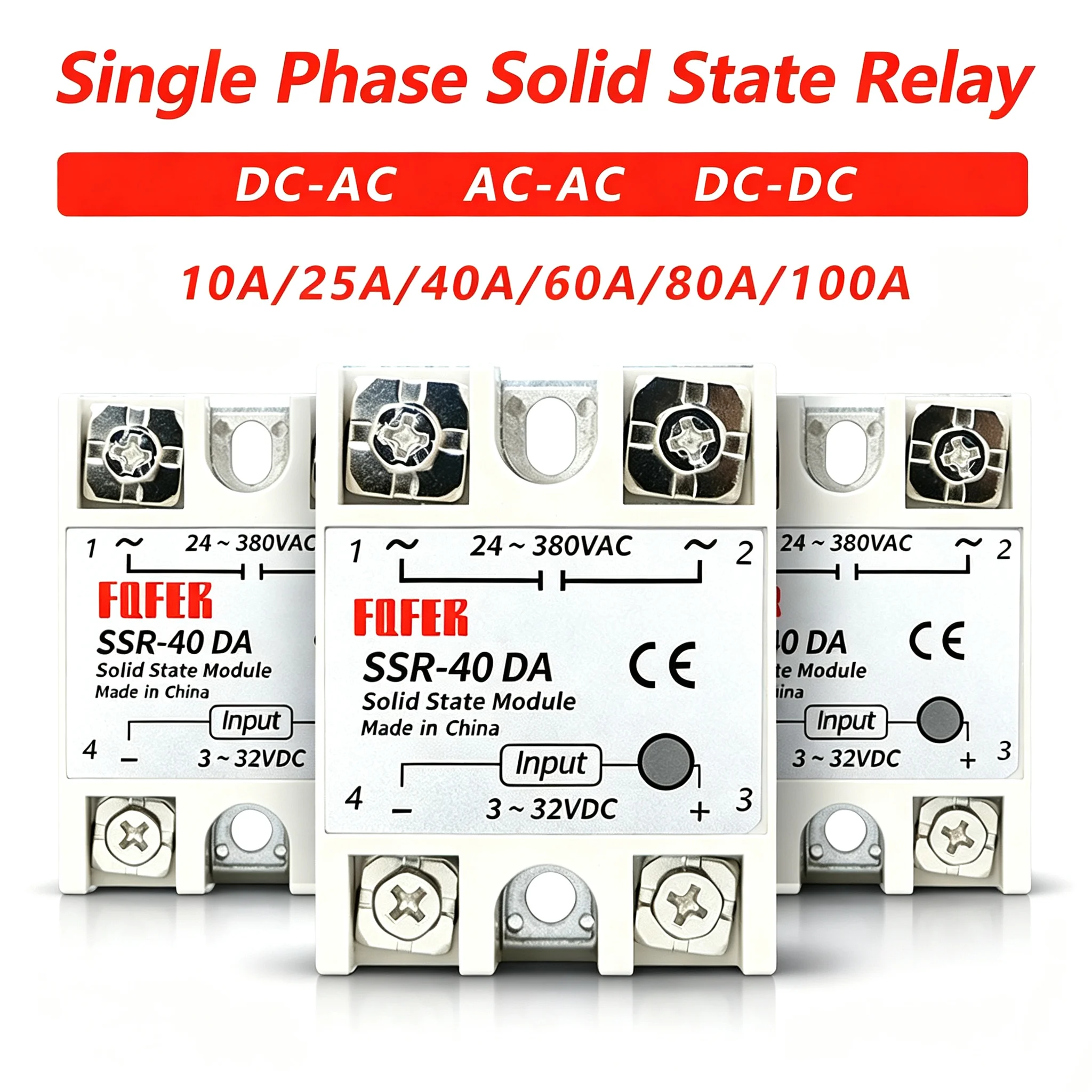 Solid State Relay Single Phase Non-contact SSR DC To DC AC To AC DC To AC 24-380VAC 10A 25A 40A 50A 60A 80A 100A