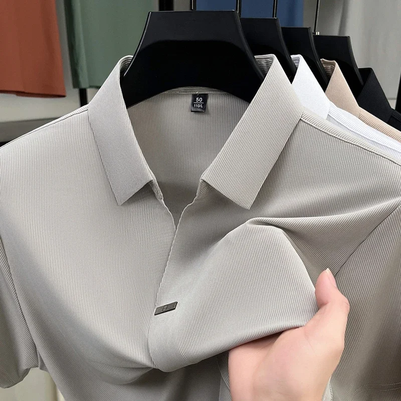 2025 New Men's Casual and Fashionable Solid Color Short Sleeved Polo Shirt Comfortable and Versatile Summer T-shirt - Image 3