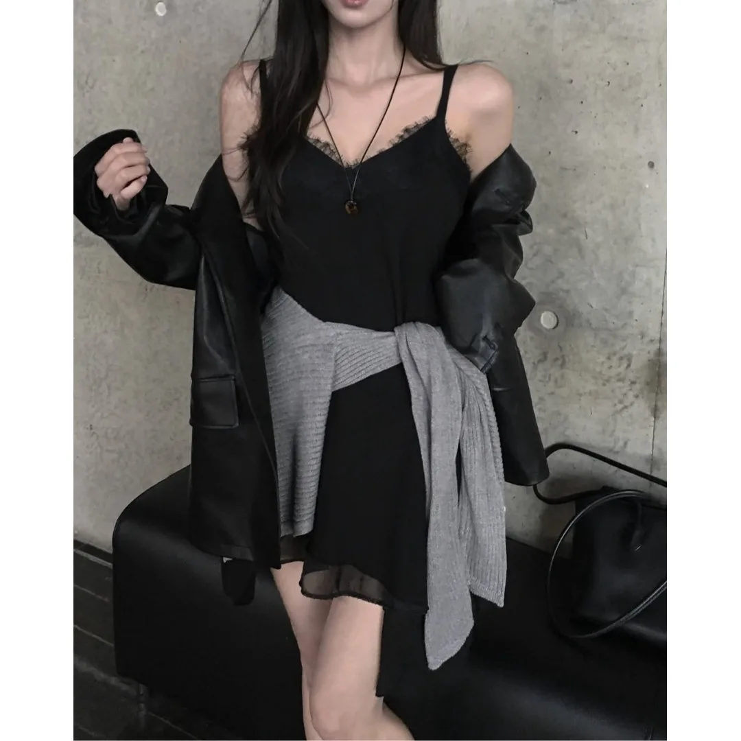 Lace Splice Asymmetrical Design Sensation Strap Dress Summer Ins Style Maxi Dress Sleeveless Universal Fit Daily Wear