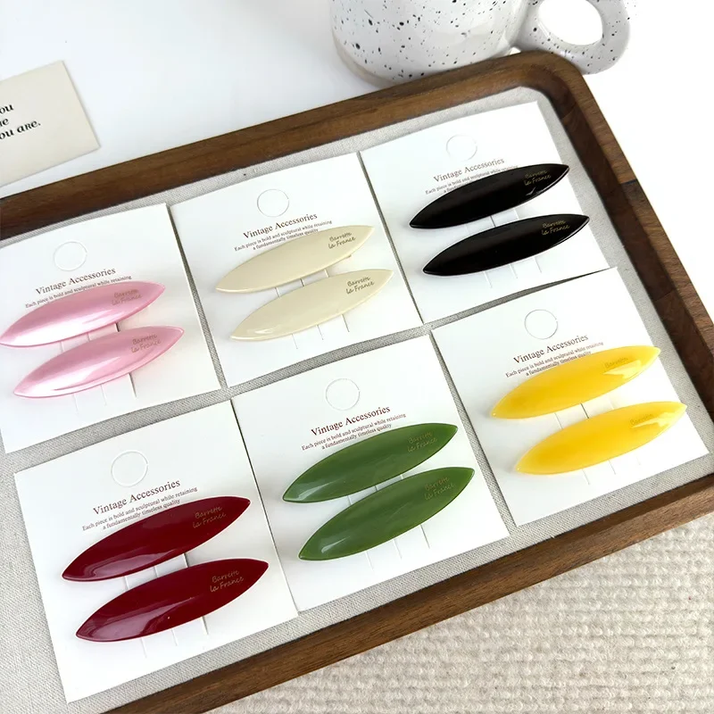 Retro Slender Willow Leaves Hairpins Set Solid Color Acetate Hair Clips for Womens Girls Simple Barrettes Hair Accessories Gift