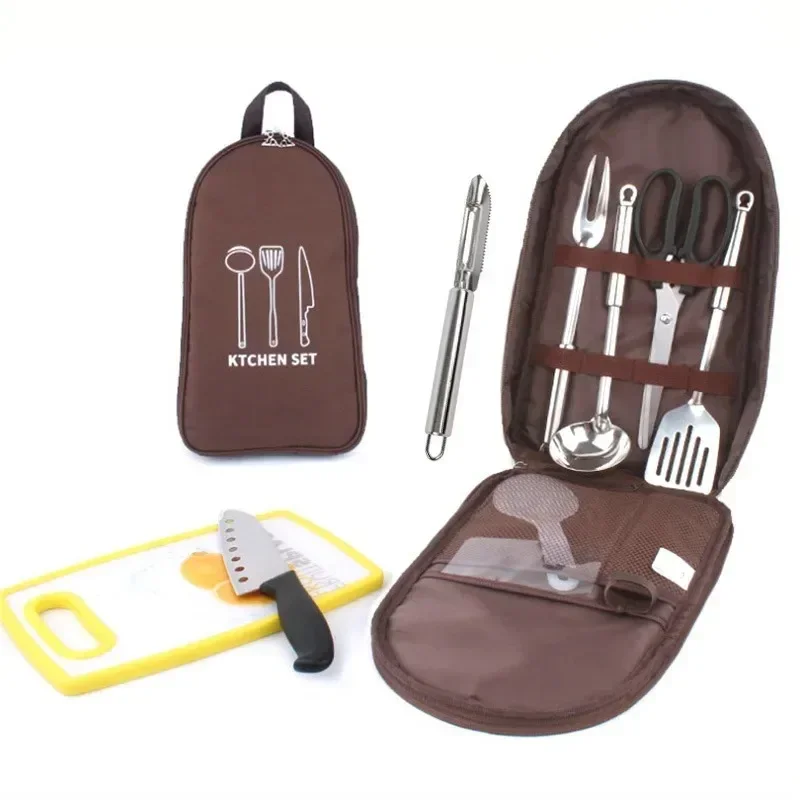 

9Pcs Outdoor Camping Cooking Tools Set Portable Cookware Utensils Travel Equipment Supplies BBQ Accessories Tableware