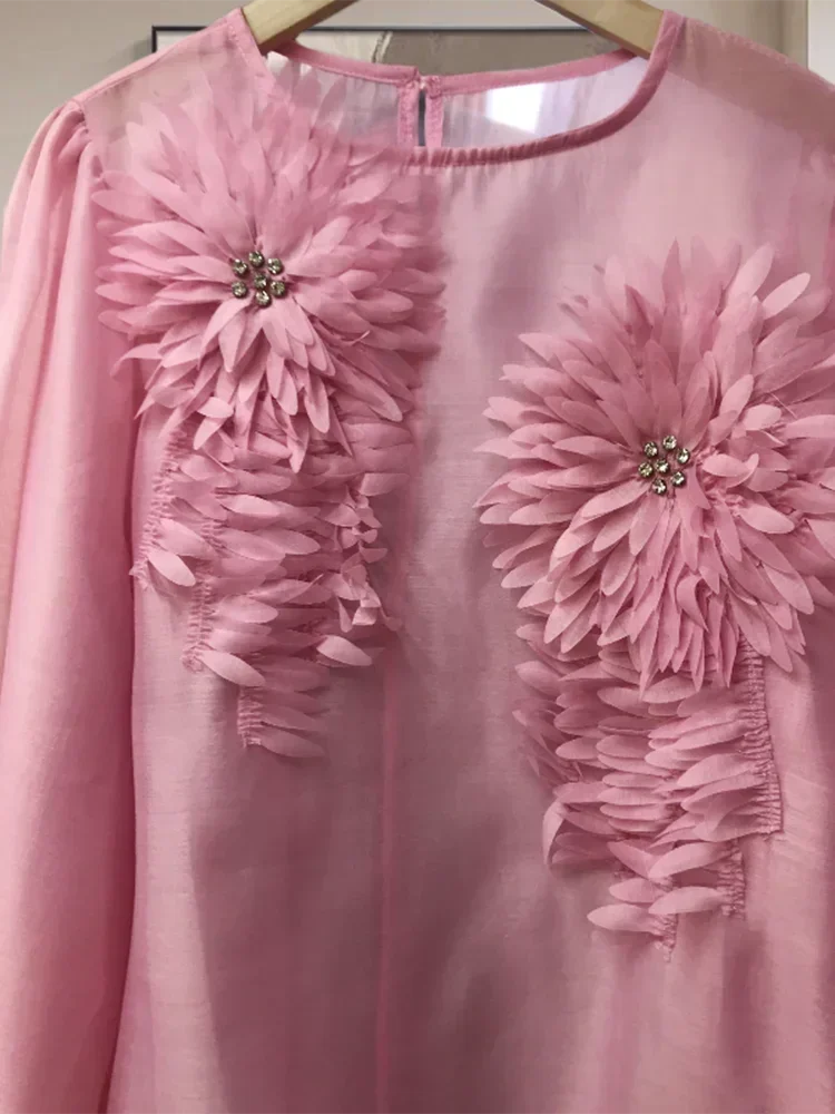 

Женская блузка с объемным цветочным узором, свободного кроя, с рукавами-фонариками, круглым вырезом, весна-лето 2024, SM10874