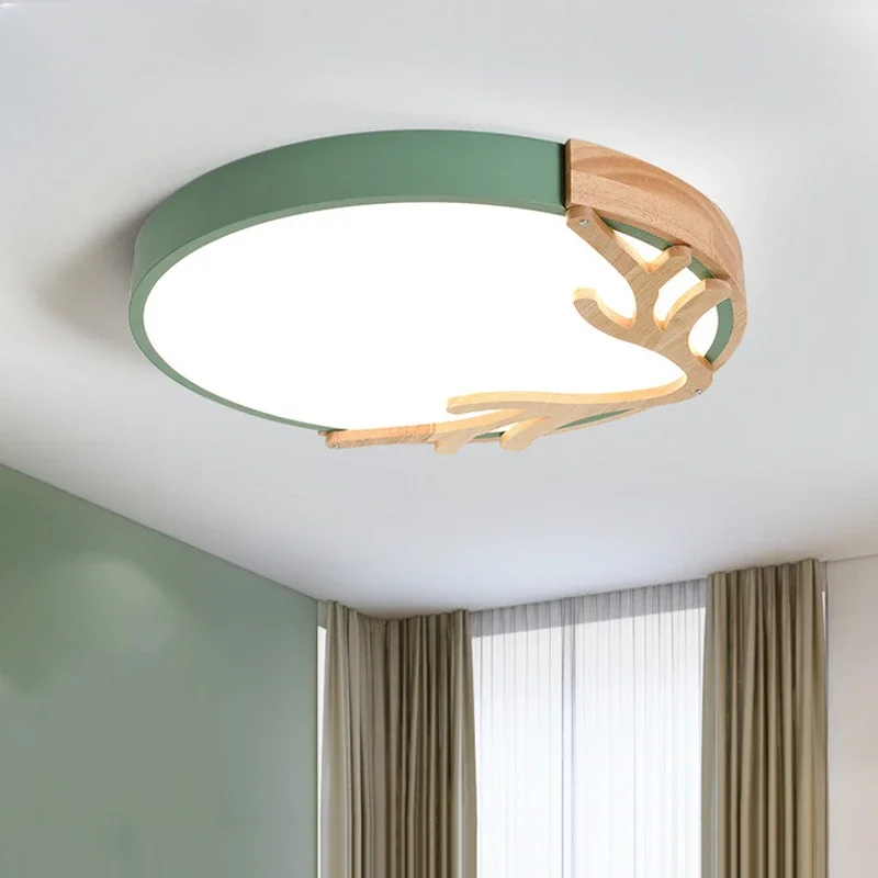 

Nordic Bedroom Ceiling Lamp Modern Simple Creative Macaron LED Lamp Round Antler Study Children's Room Lamp