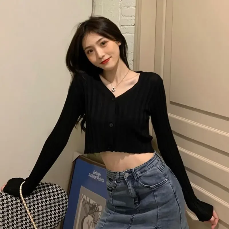 Long Sleeve T-shirts Women Summer Knitted Solid 6 Colors Slim Soft Students Tops Ulzzang Fashion New Leisure All-match Cropped