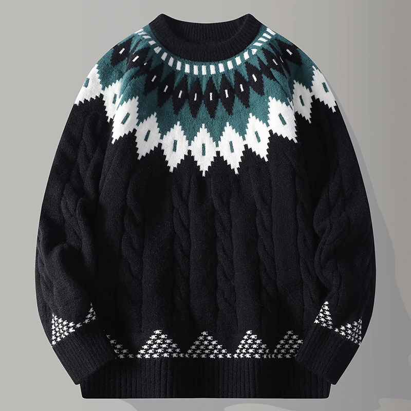 

Knitted Sweater Autumn/Winter American Retro Thief O-neck Pullover Nordic Ethnic Tassel Thief Collar Knitted Tops