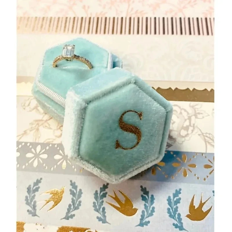 

3 Colors Monogram Velvet Ring Box Single Slot for Engagement Graduate Wedding Photo Keepsake Box Choose