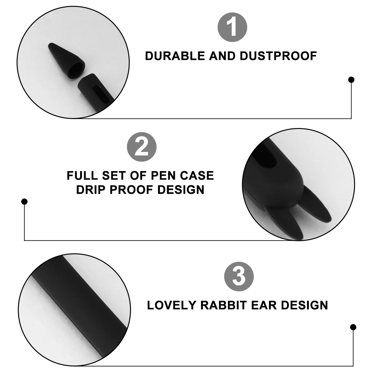 

1Pcs Chic Rabbit Ear Pen Sleeve for Pencil Ii Black Shockproof Scratch-Resistant All-Inclusive Design Cute Nib Protector