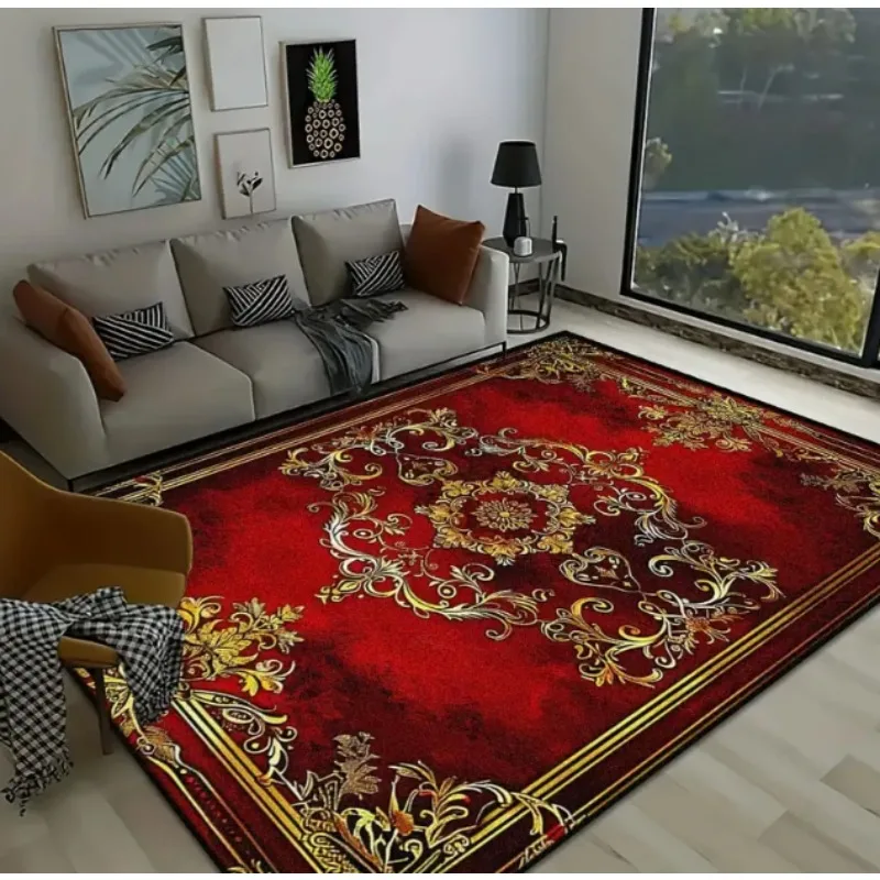 1pc Red Retro Area Rug with Christmas Tree Patterned Christmas Floor Mat Large Size Mats for Terrace Home Decoration Rugs