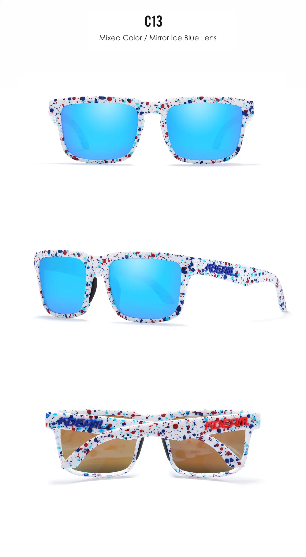 Neue hochwertige quadratische Sonnenbrille für Herren der Marke KDEAM, farbige Sport-Polarisations-Sonnenbrille mit reflektierender Beschichtung und verspiegelten Gläsern – Detail 32