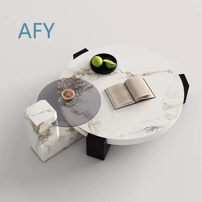 Italian Luxury Marble Coffee Table for Small Living Room Round Designer Table for Modern Home Decor Minimalist Furniture for