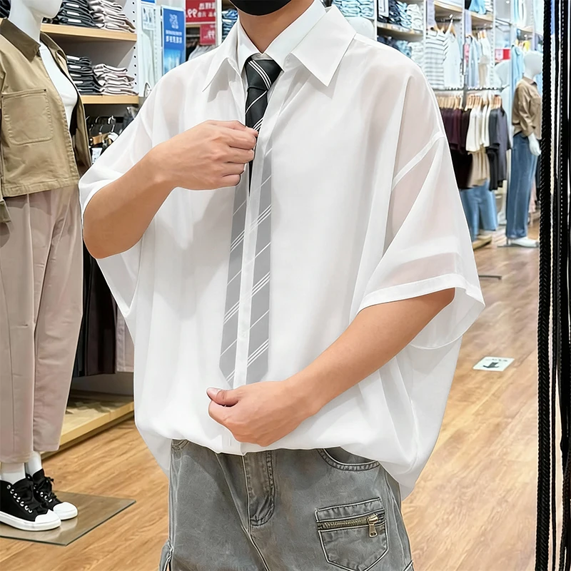 INCERUN Men's Shirt Solid Oversize See Through Mesh Men Clothes Tops Streetwear Sexy Short Sleeve Fashion Party Shirts For Man
