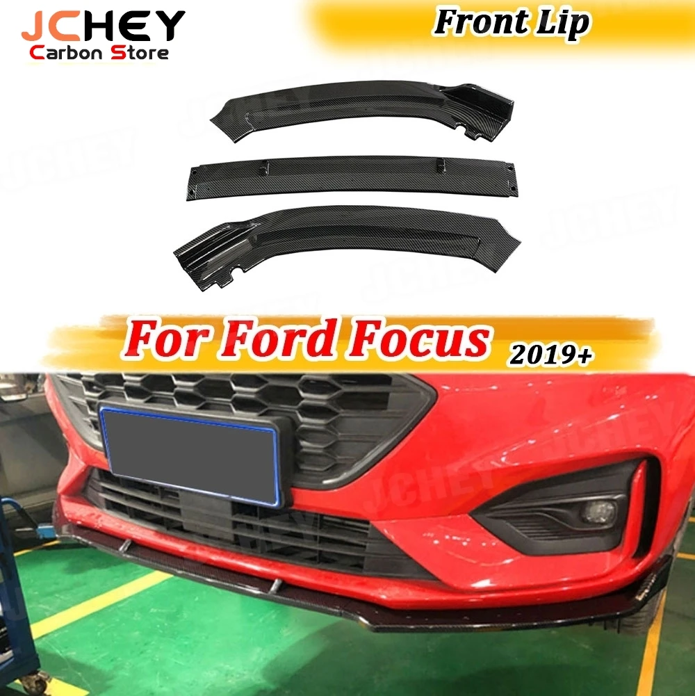 

JCHEY 3 PCS/Set Front Lip Spoiler Apron For Ford Focus 2019+ ABS Carbon Look Black Head Bumper Chin Shovel Guard Accessories