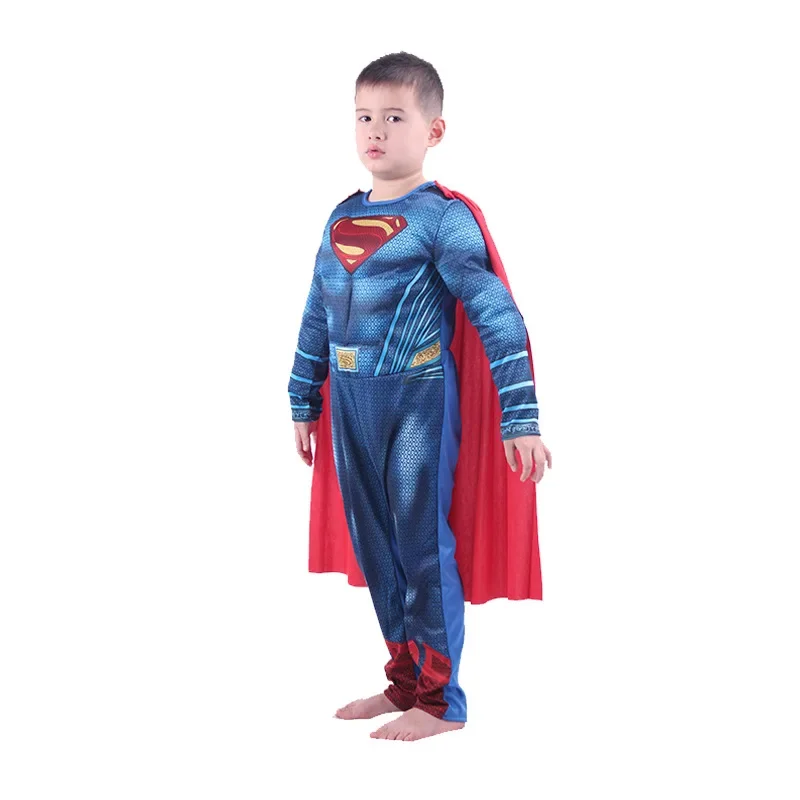 Hot Sale Movie Boys Captain Super hero Cosplay Blue Muscle Jumpsuit Costume with Cloak Halloween for Kid Man 2025