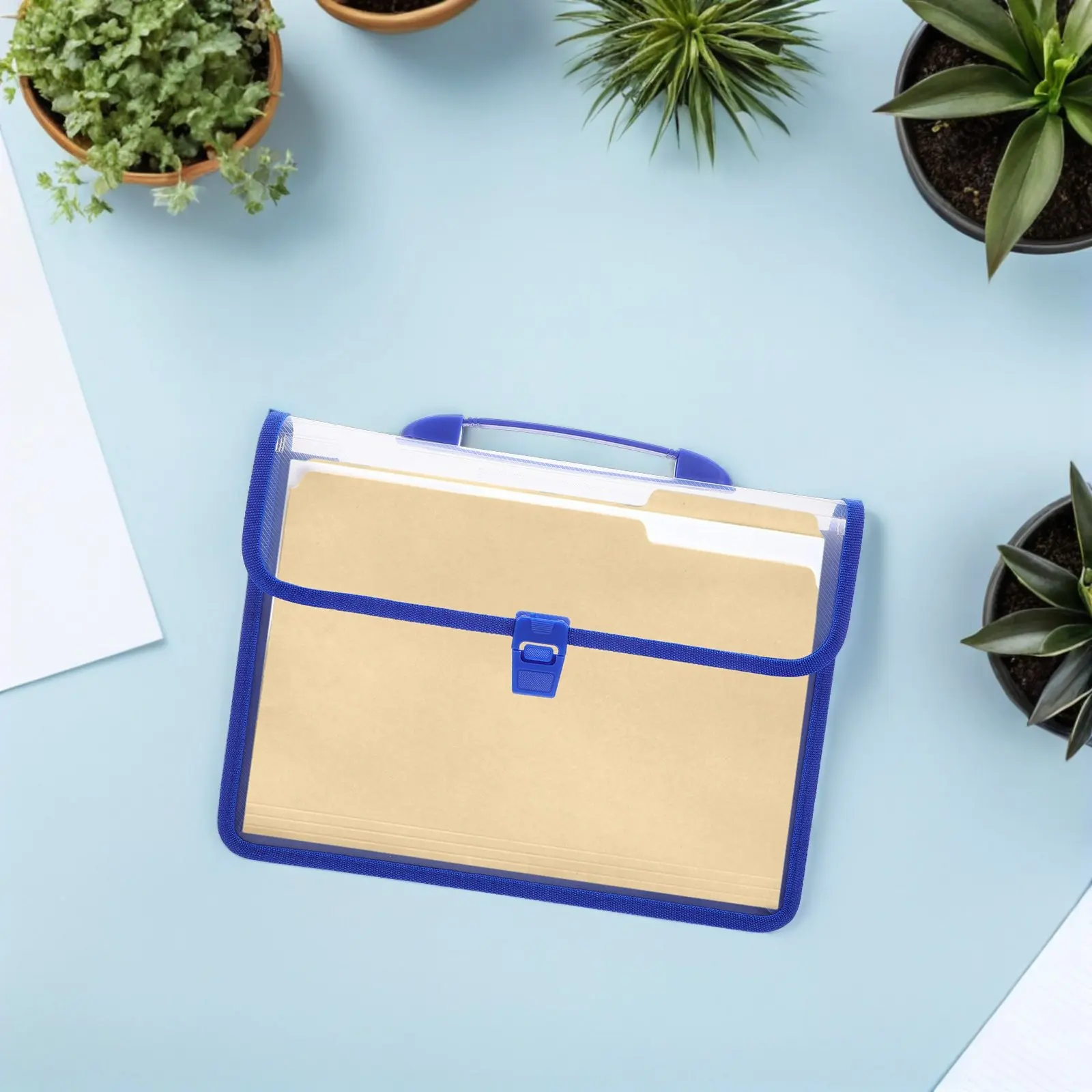 

1Set Transparent Plastic File Folder Waterproof Document Organizer Expandable Folder Snap Closure Label Card Handle Office