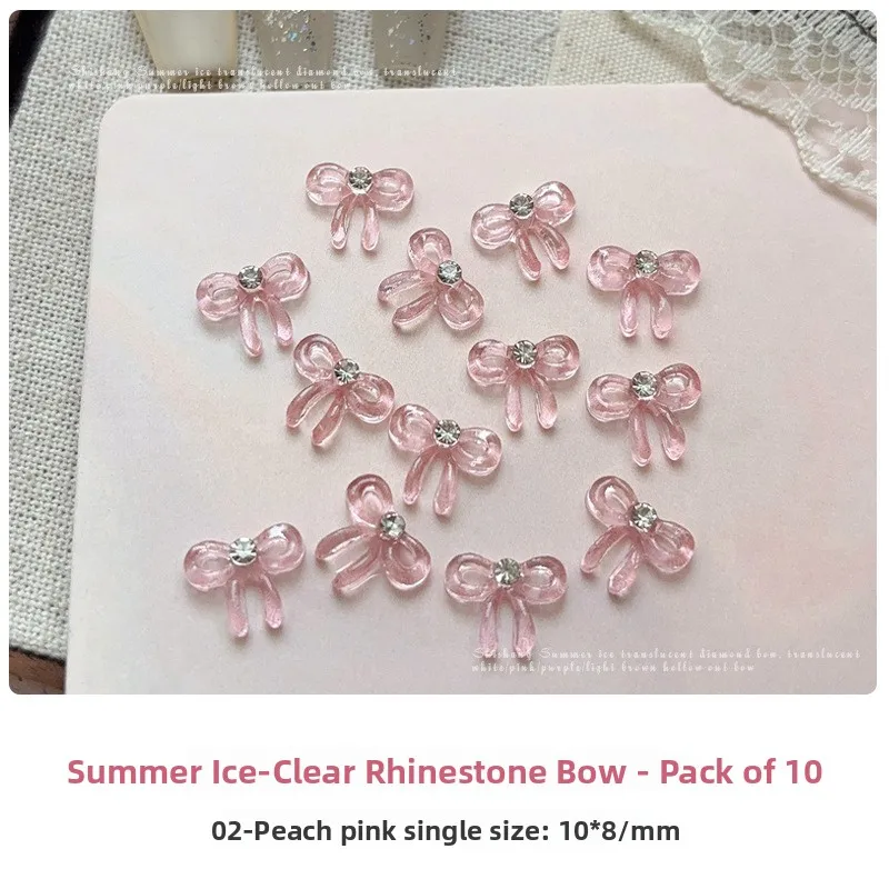 LYLE 50Pcs Rhinestone Ice Transparent Resin Bow Nail Art Charms Trendy Ribbon Nail Gems Wearable Nail Accessories Multicolor Set