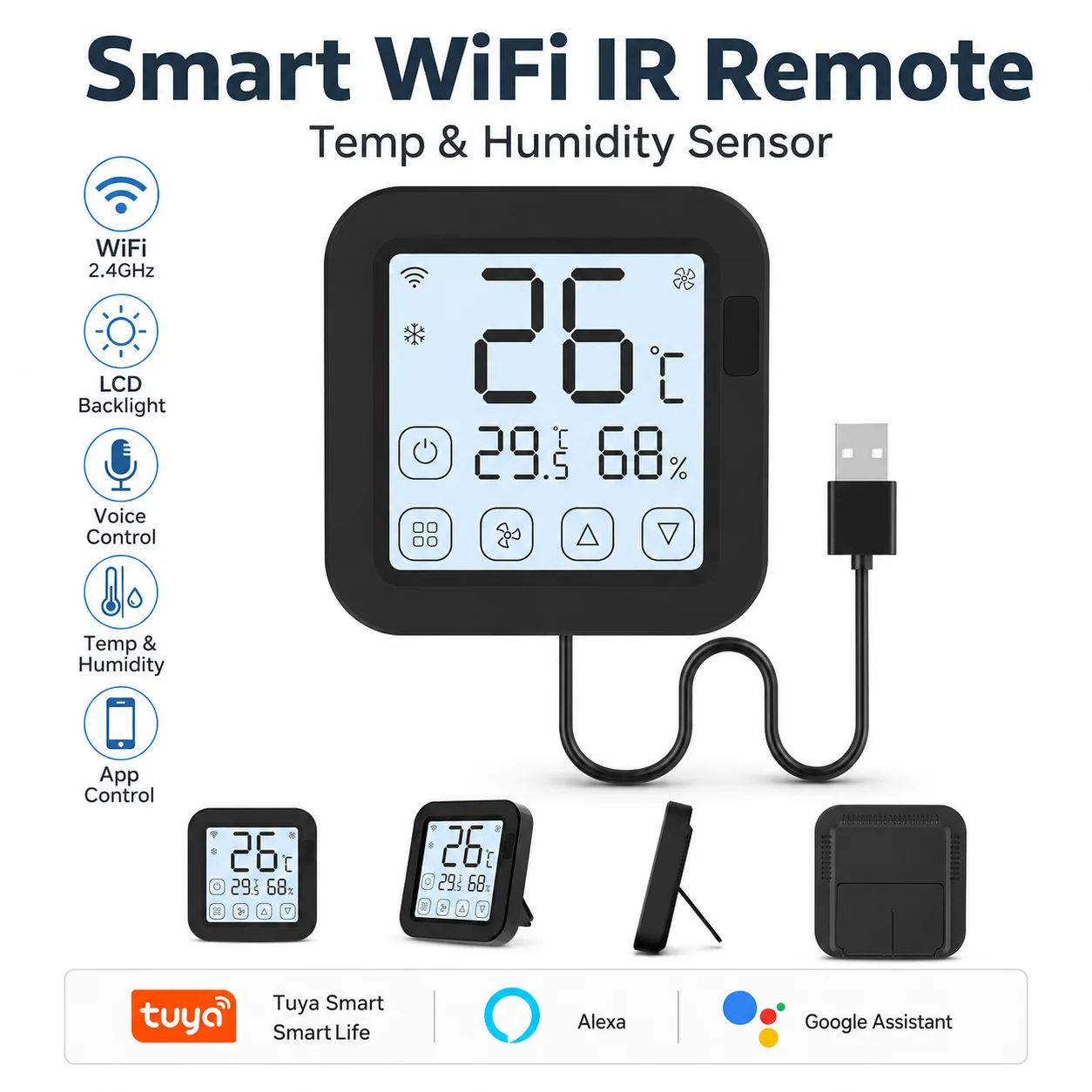 

Tuya Smart WiFi IR Remote Control Temperature Humidity Sensor Universal Infrared Remote for AC TV Alexa Google Home