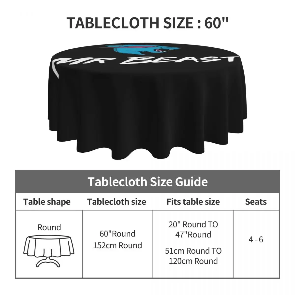 Mr Gaming B-Beasts Round Tablecloth Blue Graphic Table Cover For Banquet Christmas Party Modern Outdoor Table Cover