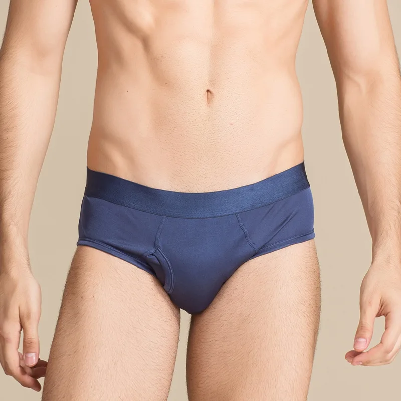 Bragas de seda 100% Natural para hombre, ropa interior de tiro medio, lencería saludable, color azul marino, caqui y plata, novedad de 2024