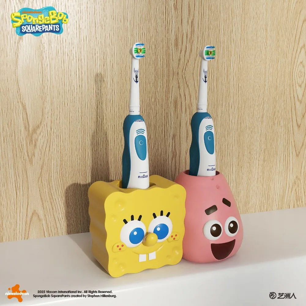 

SpongeBobs SquarePants Cute Toothbrush Holder Cartoon Bathroom Organizer Space-saving Toothbrush Stand Kids Home Use Set Gift