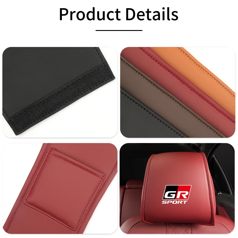 2PCS Leather Car Seat Headrest Protective Cover Accessories For Toyota GR Gazoo Racing Sport C-HR RAV4 Avensis Prado Prius Pardo