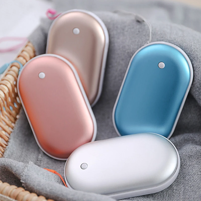 Winter Portable USB Rechargeable Pocket Hand Warmer Mobile Power Mini Hand Warmer Double-sided Quick Heating 5000mAh