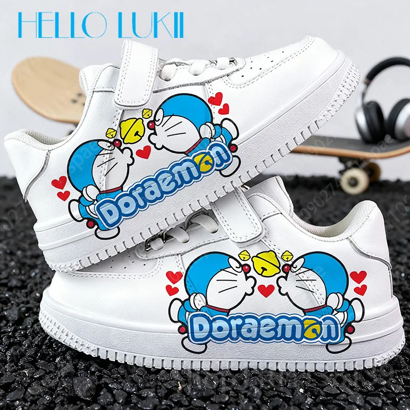 

Новинка 2023 года, белая детская обувь Doraemon для мальчиков и девочек, молодежные студенческие белые удобные кроссовки из натуральной кожи для отдыха