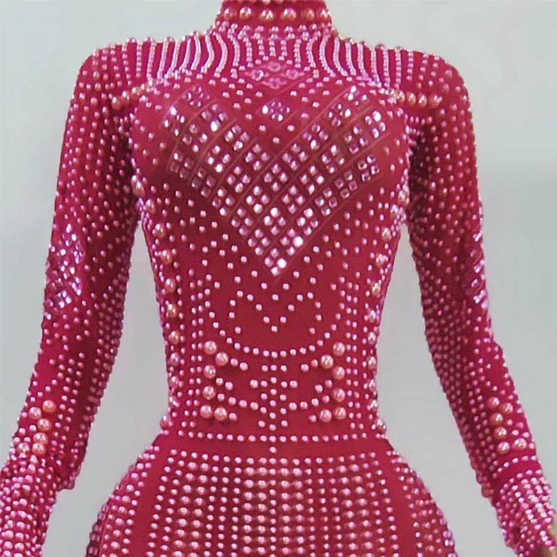 Błyszcząca Sukienka Wieczorowa z Perłami i Cyrkoniami na Imprezę, Kostium Sceniczny Damski na Festiwal, do Klubu Nocnego, dla DJ-a, Piosenkarki, Tancerki, XS6602