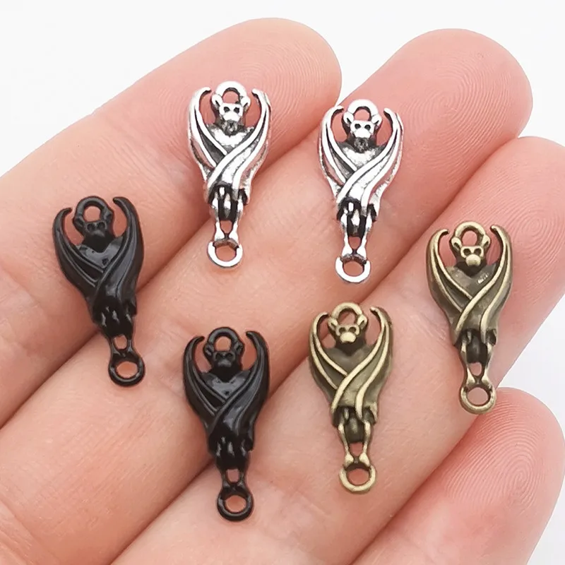 20 connecteurs gothiques en forme de chauve-souris à double trou, 20x9mm, style sombre, breloques pour la fabrication de bijoux DIY d'Halloween, EF5158
