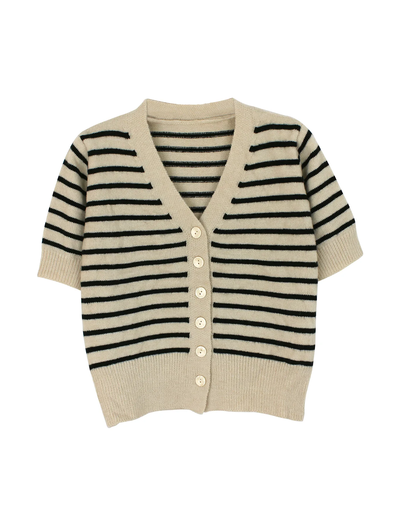 Women\'s sweater short-sleeved Cardigan horizontal stripes short jacket fashion simple sweater spring autumn winter