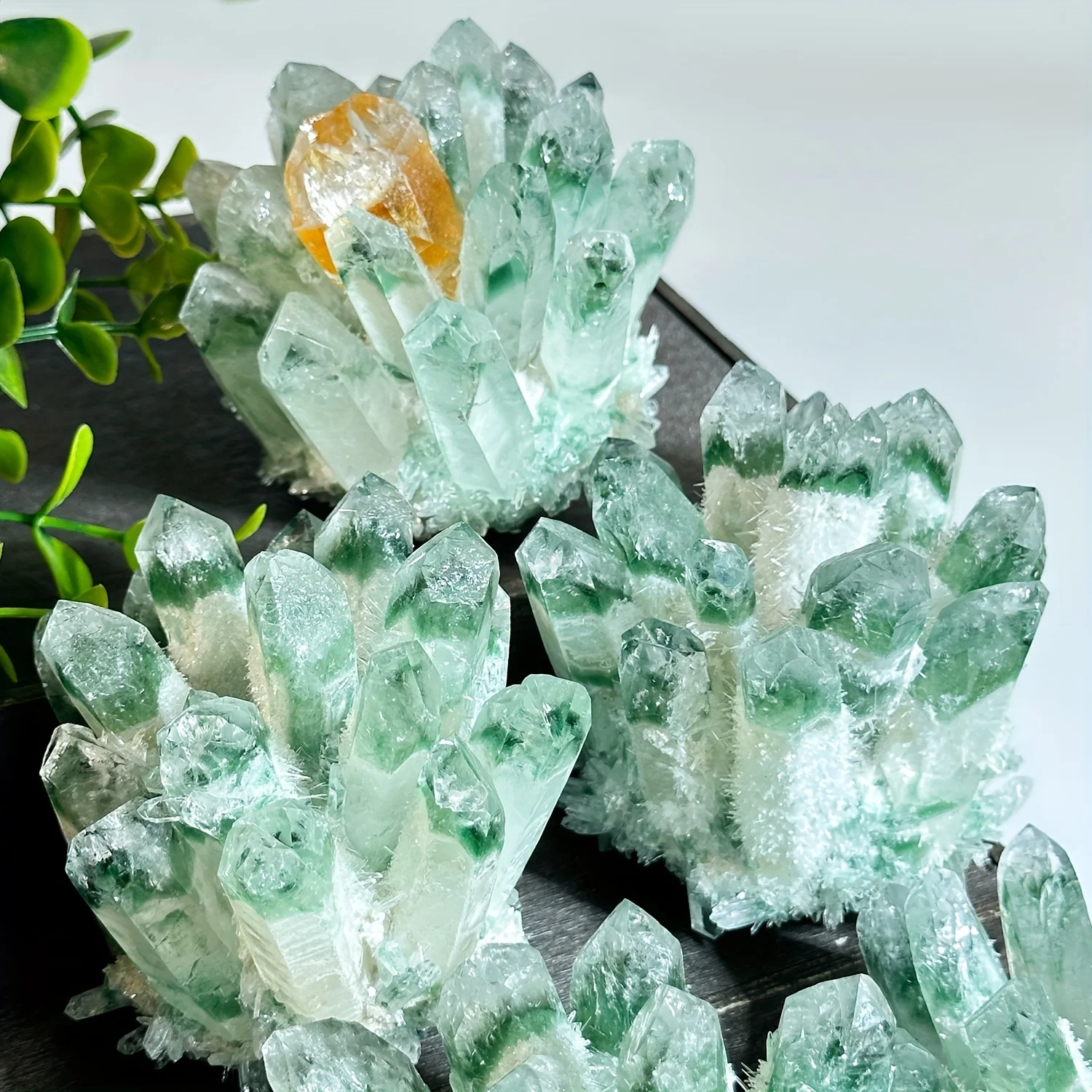 1PC Green Phantom Quartz Crystal Cluster.Green Quartz Crystals.Mineral Sky Blue Quartz Crystal Cluster Spiritual Energy Office A