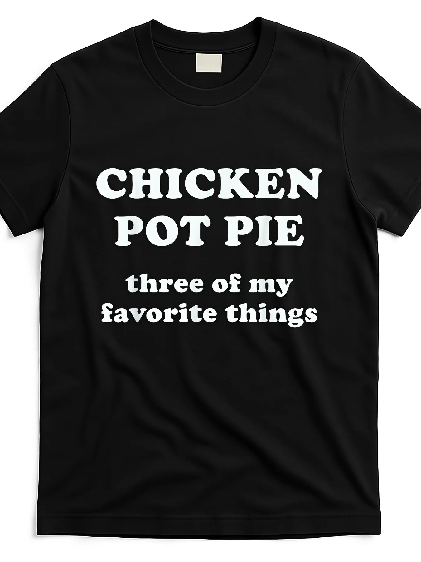 Men's Vintage Style Tee-Chicken Pot Pie My Three Favorite Things Funny Gift, Round Neck, Short Sleeves, Black With Vintage Band