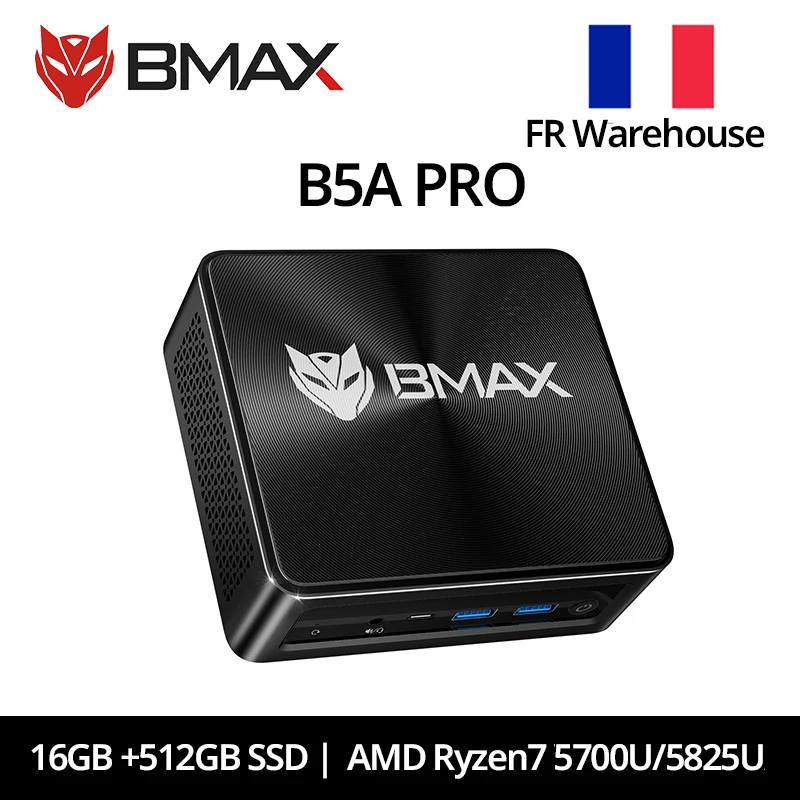 BMAX B5 A Pro con Procesador AMD Ryzen7 5700U/5825U, Gráficos AMD Radeon, 16GB (Soporta hasta 64GB) DDR4, SSD NVMe de 512GB, Windows 11, WiFi